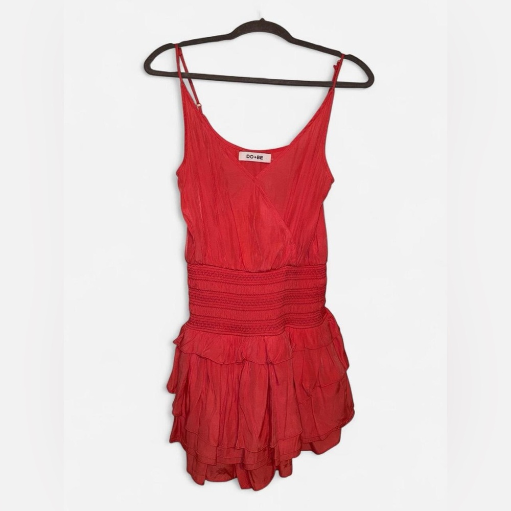 DO+BE Smocked Waist Tiered Mini Dress (Coral)